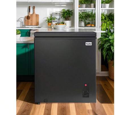 TABU 3.5 Cu Ft Chest Freezer With Removable Storage Basket, Black Top Open Door Freezer With 7 Level Adjustable Temperature