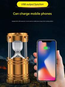 SunnyTech 4-in-1 tragbare Camping-Laterne mit Powerbank, USB-aufladbar, Outdoor-Leuchte für Wandern, Rucksacktouren (Handhabung/Blinklicht/Taschenlampe Modus) & Notfall, inklusive Tragegurt - Gold