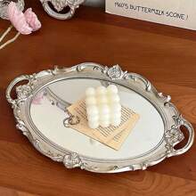1pc Luxury Vintage Glass Makeup Mirror, Living Room Decoration, Jewelry Display Tray, Photo Props