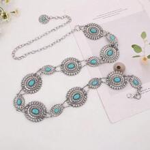 Metal Decor Waist Chain, Versatile Fashion Accessory For Women's Dress, Long Chain For Girl's Short Dress - Silver Blue Diamond - View 7