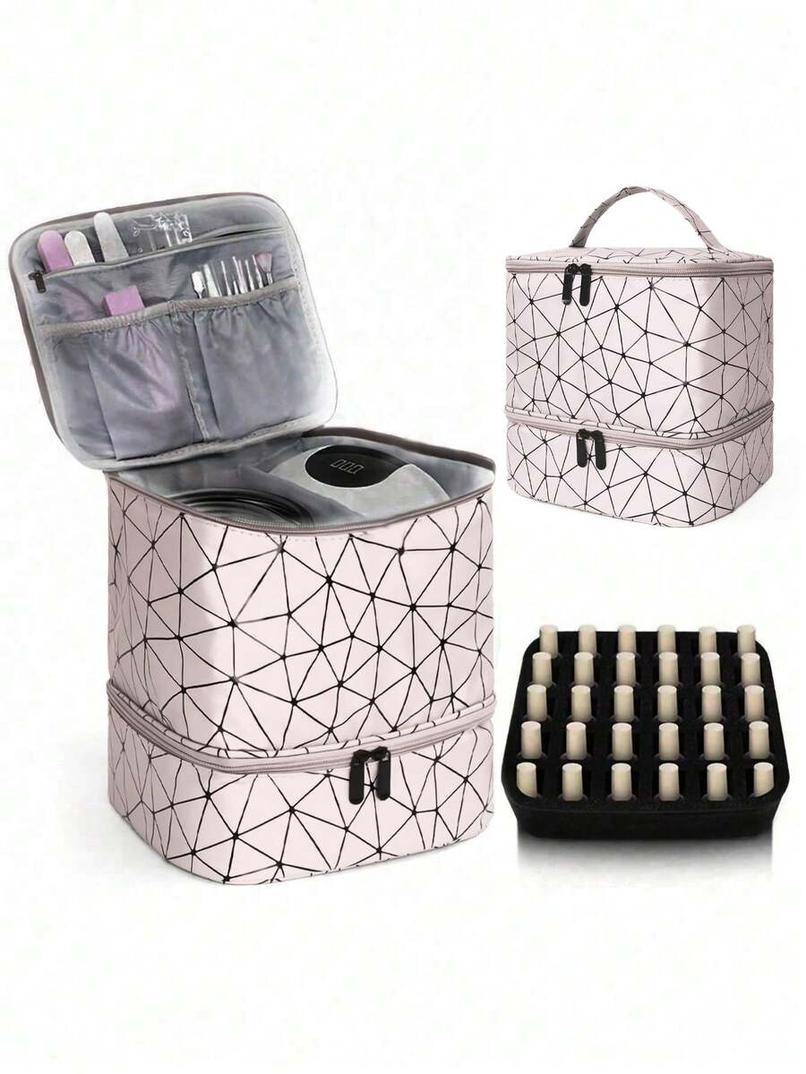 Nail Polish Makeup Case Makeup Bag Toiletry Bag Make Up Organizer Makeup Storage Cosmetic Bag For Makeup Tools Large Capacity Multifunctional Portable For Travel For College Dorm PU Leather Fashion For Women Gift For Mom For Girl Dorm Essentials Graduation - Dusty Pink - View 1