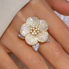 قطعة واحدة خاتم ذهبي بطلاء عياري 18 قيراط مرصع بالزركون مناسب للهدايا اليومية ومناسبات الأعياد والعيد والأم واليوم الأم