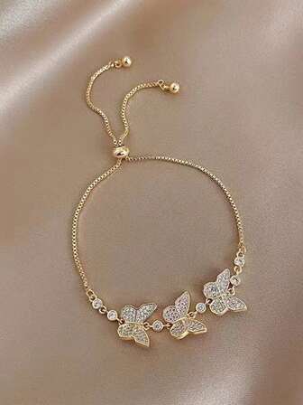 1 件可调节蝴蝶锆石镶嵌手链，适合女孩和儿童的装饰手饰