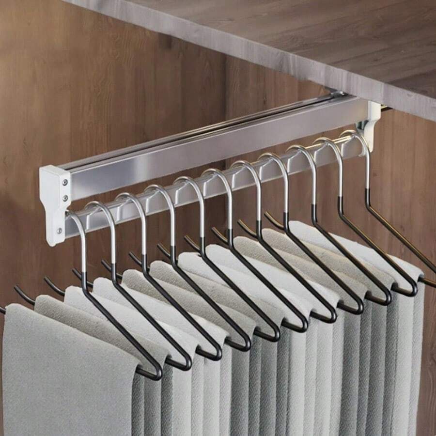 Extendable Clothes Rail With 2 Sliding TrackPull Out Closet Rod Adjustable 3080cm Wardrobe Rail Clothes Rack Loadbearing 25kg Size : 800mm - Siliver - View 1