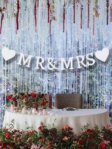 1 paquete, 2 piezas Sr. y Sra., decoración vintage de boda para sala de bodas, bandera de tiro blanca, flor de tiro vintage, pancarta de casados, bandera de papel, accesorios de cabina fotográfica, letrero, guirnalda para parejas adultas, decoración de escena interior y exterior, decoración de pared para boda, fiesta de verano en la playa - Blanco - Ver 7