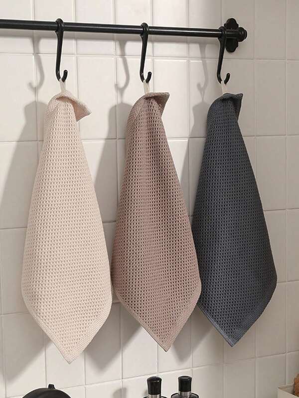 1pc Modern Plaid Dishcloth, Hollow Yarn Square Towel, Honeycomb Absorbent And Breathable, Kitchen Cleaning Towel, Hand Wash Only, Square Kitchen Towel With Hanging Loop, Solid Color, Highly Absorbent , Suitable For Tableware And Countertops Back To School