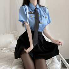 Police Cosplay Sexy 3-Piece Set Top Pleated Skirt Tie Costume Outfit Adult Party Fancy Dress Miniskirt Police Woman Policewoman Uniform Miniskirt Cute Cute Halloween Women