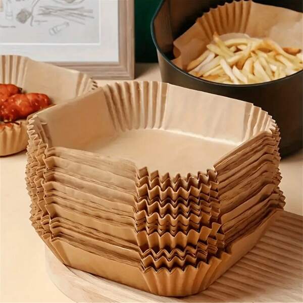 50/100 Stücke Luftfritteusen Papier, Einweg-Luftfritteuse Auskleidung, wasserdicht, ölfest, schmutzabweisend, hitzebeständig, Luftfritteusen Zubehör, Küchenzubehör, geeignet zum Backen, Grillen, Erwärmen, ein notwendiges Werkzeug für Restaurants, Hotels und Haushalte.