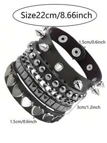 3pcs/Set Gothic Rivet Edgy Y2K Bracelet Set, Suitable For Men & Women Daily Wear, Party, Performance, Couples Bracelet, Christmas, Valentine's Day, Carnival Costume Accessories, Great For Birthday, Holiday, Anniversary Gift