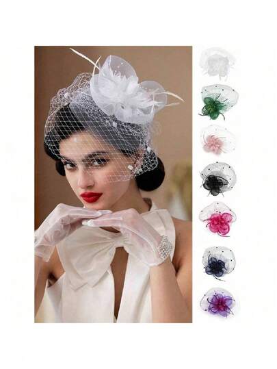 1 Pc Fascinators Hats 20s 50s Hat Pillbox Hat Tea Party Headwear With Veil For Women Valentine's Day Accessories