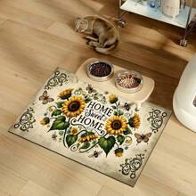 1pc Home Decor, Farmhouse Sunflower And Bee Print Floor Mat, Suitable As Drying Mat, Coaster For Entryway, Living Room, Bedroom, Bathroom, Kitchen And Laundry Room, Machine Washable, Spring Decor