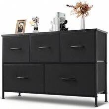 Chest Of Drawers - Chests Of Drawers & Sideboards Suitable For Bedrooms, Chest Of Drawers With 5 Drawers, Fabric Chest Of Drawers With Sturdy Steel Frame, Ideal For Bedrooms, Living Rooms, Lockers - màu đen - Xem 1