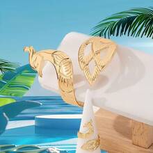 2pcs Fashionable Personalized Exaggerated Peacock Bracelet & Ring Set, Suitable For Ladies Party Wear - Yellow Gold - View 1