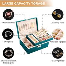 Caja organizadora de joyas, caja de joyas para chicas y mujeres, organizador de aretes con cerradura, de doble capa, estuche para joyas con bandeja extraíble para collares, aretes y anillos