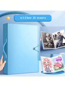 Diamond Painting 30-Page A3 Storage Book With Handle, Portable Storage Album, Including 30-Page Protective Art Supplies, Double-Sided Art Display Folder, Durable PP Material, Bright Pink And Blue Diamond Painting Storage Box Diamond Painting Accessories Storage
