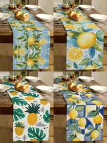 1pc Lemon & Pineapple Printed Table Runner, Suitable For Kitchen, Dining Room, Holiday Decor, Family Gathering, Home Decor, Outdoor Dining Table, Coffee Table Decoration
