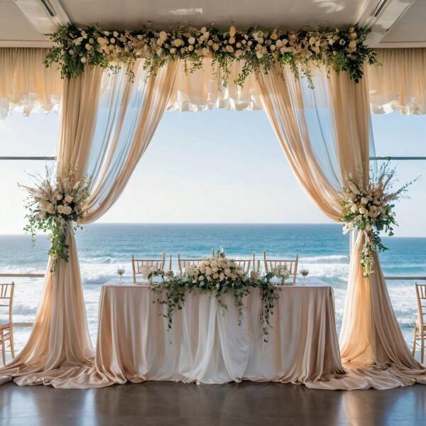 1 pezzo Elegante tenda ad arco per matrimonio colore champagne, decorazione romantica per cerimonie nuziali, adatta per occasioni a tema amore, matrimoni all'aperto, compleanni, proposte, fidanzamenti, Natale, feste di Capodanno. Dimensioni disponibili: 75*600cm, 160*600cm