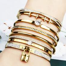 6 件/1 套简约多风格吊坠罗马风格女士手链，嘻哈风格不褪色珠宝水钻光滑带配饰