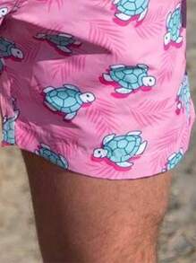 Pantalones cortos de playa casuales de verano para hombres con cordón, estampado completo de tortuga, de secado rápido, para uso diario y vacaciones, estilo hawaiano