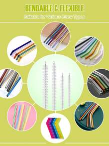 10pcs Reusable Straw Cleaning Brush Set, With A Maximum Extension Of 20cm For Long Straw Cleaning Brushes, Suitable For Drinking Straw Cleaning Brushes