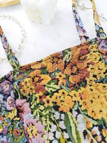 1pc Sexy Vintage Floral Print Cropped Low Neck Backless Tight Fitting Women's Camisole Tank Top