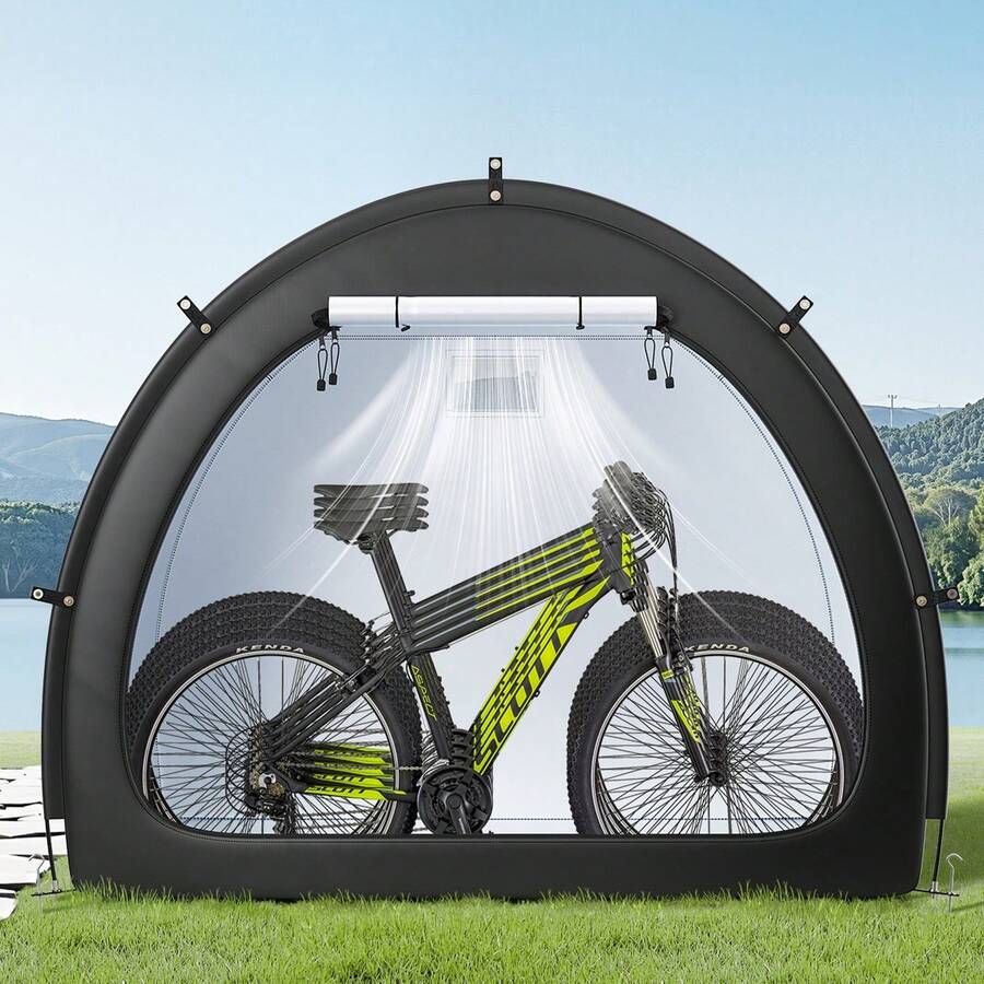 Bike Storage Tent, 4 To 5 Bikes, Outdoor Spacious Bike Storage Tent With Ventilated Window, Waterproof Fan-Shaped Bike Tent With High Strength Fiberglass & Dual Zippers, Fit For Bicycle - 5.6*7*5ft Unilateral Door - View 1