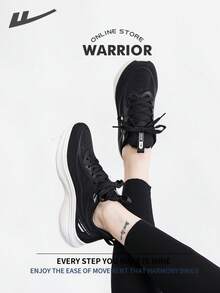 Tênis esportivos retrô da moda Warrior para mulheres, primavera e verão, leves, confortáveis e respiráveis, estilo modesto, casual, porém elegante, aplicável durante todo o ano, tênis de treino resistentes ao desgaste para uso diário, sola macia, sapatinho branco pequeno - Preto - Ver 3