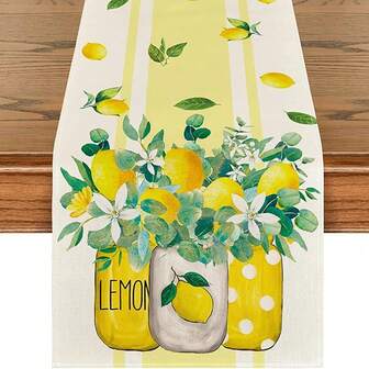 1Pc Table Runner For Kitchen Dinner Holiday Birthday Wedding Party Decor, Spring Flower Arrangement Stripes Yellow Washable Seasonal Table Center Decor Runner