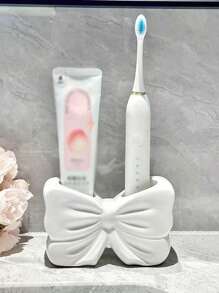 1pc Nordic Style Handmade Ceramic Bowknot Toothbrush Holder, High-End Bathroom Storage & Home Decor, Great Gift For Holiday, Birthday, Party