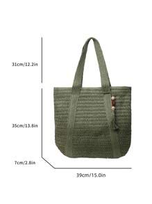 New Fashion Versatile Tote Bag, Beach Holiday Bag, Lightweight Elegant Design Straw Woven Boho Style Shoulder Bag, Large Capacity Commuting Daily Shopping Vacation Handbag For Women, College Students, Teens, With Tassel Pendant
