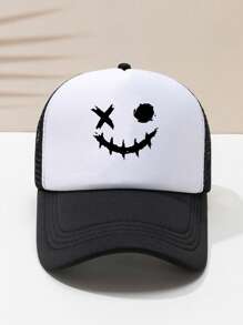 1pc Men's Black Graphic Print Outdoor Casual Mesh Baseball Cap