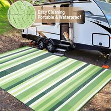 Outdoor Rug 5X8 Waterproof Non-Slip Backing All-Weather Reversible Patio Carpet For Porch, Deck, Garden, Balcony - Heavy Duty, Easy To Clean, Decorative Design Indoor/Outdoor Use, Fade Resistant, Mold & Mildew Proof, Low Maintenance, Polypropylene | Modern Geometric, Bohemian Patterns For Backyard, Poolside, Camping, RV - green stripe - View 2