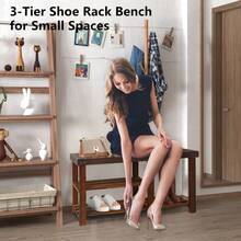 Shoe Rack Bench, 3-Tier Wood Shoe Bench With Boot Organizer, Free Standing Shoe Racks Bench, Storage Shoe Shelf For Entryway Hallway Bedroom, Balcony - màu nâu - Xem 3