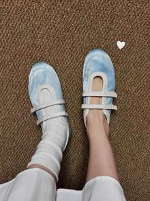 Giày Mary Jane cổ điển màu đỏ đa năng dành cho nữ, kiểu dáng thường ngày, mũi tròn, đế bằng, giày búp bê, mẫu mới mùa xuân 2025. - Màu xanh lam - Xem 7