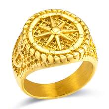 1pc 18K Gold Plated 316L Stainless Steel Star & Anchor Decor Ring, Fashion Hip-Hop Style, Suitable For Men & Women, Ideal Gift For Father's Day, Mother's Day, Daily Wear & Party