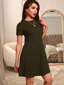 Women Short Dresses - Army Green - View 2