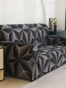 1pc Geometric Lines Printed Elastic Sofa Cover, All-Season Sofa Protector, Home Decor