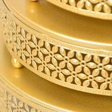 1pcsWrought Iron Decorative Cake Stand, Round Metal Cake Stand Dessert Display Stand, Wedding Birthday Party Celebration Dessert Cake Display Plate - Gold