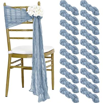 Aisle Decorations 20 Packs Dusty Blue Cheesecloth Chair Sashes,Chair Bow Designed Decorative Chair Cover Chair Sashes For Wedding Reception Party Hotel Decoration(Dusty Blue)
