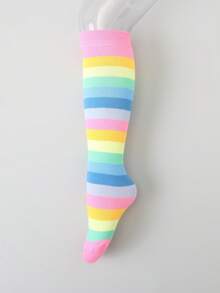 4 Pairs Girls Rainbow Straight Over-The-Knee Long Socks, Suitable For Daily Matching, All Seasons - Multicolor - View 5