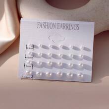 Set de 12 pares de pendientes de perlas elegantes y clásicos, adecuados para uso diario