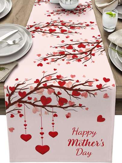1 pieza Camino de mesa con diseño de corazón para el Día de la Madre, decoración floral de temporada para mesa de cocina y comedor para fiestas en el hogar