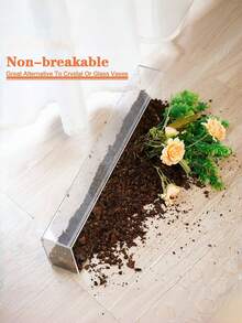 Clear Acrylic Flower Vase Rectangular Floral Centerpiece For Dining Table Modern Flower Arrangement For Home Decor Or Weddings Beauty Flier Rectangular Floral Centerpiece For Dining Table Modern Flower Holder Box Clear Vases For Home Decor Wedding(Flowers Not Included) Room Decor Glass Vase