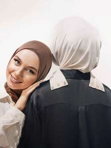 1pc Convenient Tie-Up Headband, Undercap Hijab With Button For Dress - Multicolor - View 1