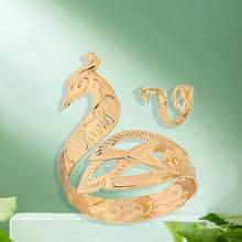2pcs Fashionable Personalized Exaggerated Peacock Bracelet & Ring Set, Suitable For Ladies Party Wear - Yellow Gold - View 5