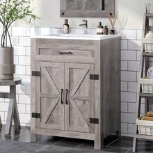Bathroom Vanity Under Sink Pedestal With 2, Basin Cabinet With Adjustable Shelf, White - 24吋 - 水洗灰 - 查看 2