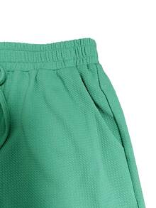 女式夏季休闲纯色短袖上衣和短裤两件套 - 綠色 - 查看 3