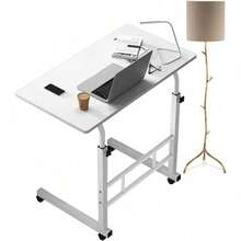 Escritorio para Laptop, Escritorio de pie móvil con Altura Ajustable, Mesa con Ruedas para Cama, fácil de Montar, Ideal para Oficina, Desayuno, café (80 x 40 cm, Blanco Cálido) - Blanco - Ver 1