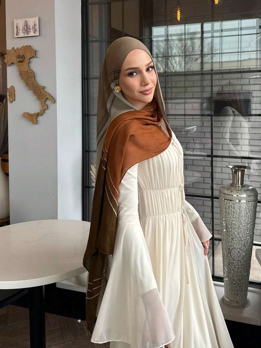 1 件女士时尚拼色印花 Vela Hijab 风格头巾，休闲街头风格 Modele Hijab，适合日常穿着，秋季