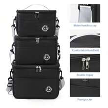 1pc Double Layer Insulated Lunch Bag, Large Capacity Lunch Box Leakproof Durable Cooler Tote Bag With Adjustable Shoulder Strap For Work Office Picnic Travel